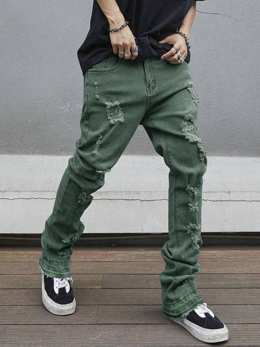 Manfinity LEGND Men's Pocket Ripped Casual Long Pants, Daily Wear