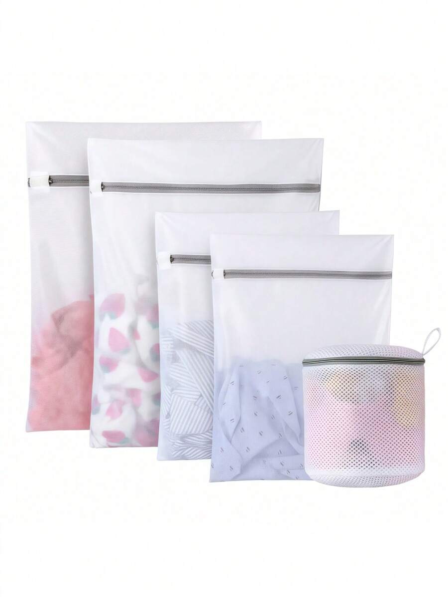 SHEIN 1pc White Mesh Lingerie Laundry Bags Set, Bra Laundry Bags With Zips, Honeycomb Mesh Material, Effective Filter Impurities, Supporting Frame Effectively Prevents Deformation During Laundry, Suitable For Cleaning Bras, Sweaters,Underwear, Light Scarfs, Stockings