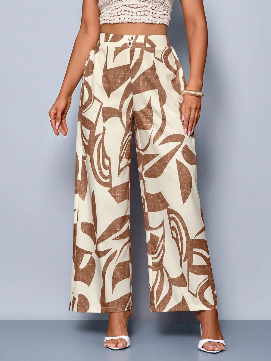 SOLERSUN Women's Casual Loose Printed Wide Leg Full Length Pants For Spring Summer Daily Wear And Vacation (Random Floral Print)