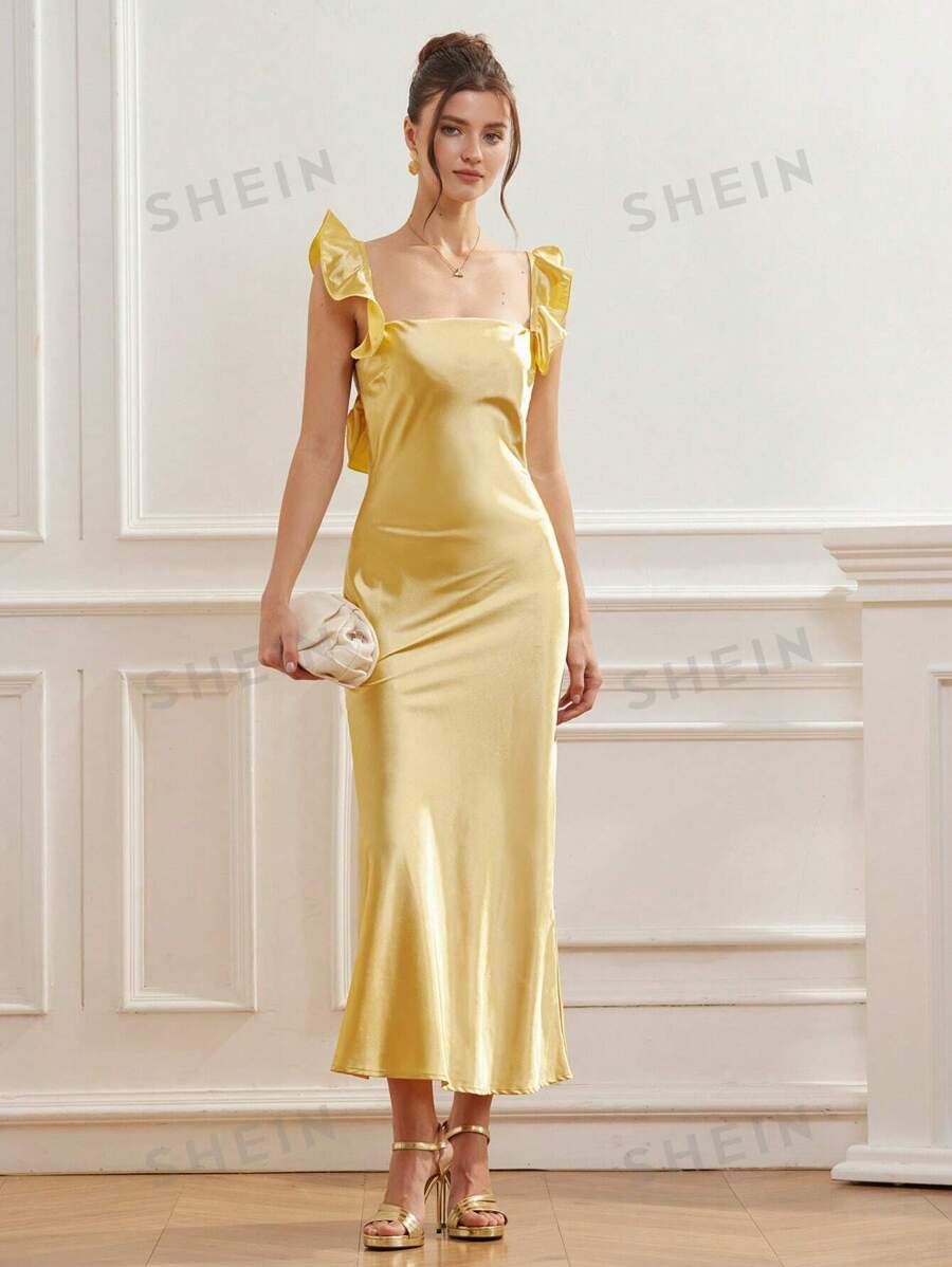Aveloria Rosie Vestido ajustado para mujer con cuello cuadrado, mangas de volantes y textura en la cintura para una ocasión romántica de vacaciones