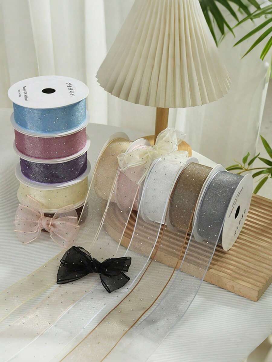 1Pc 2.5Cm*900Cm Rhinestone Decorative Ribbon For Diy Bows, Valentine'S Day Gift Box Packaging, Wedding Party Decorations, Baking Cake Flower Ribbons, Craft Bouquet Packaging Materials, Valentine'S Day, Birthday Gift Packaging, 15 Colors Available
