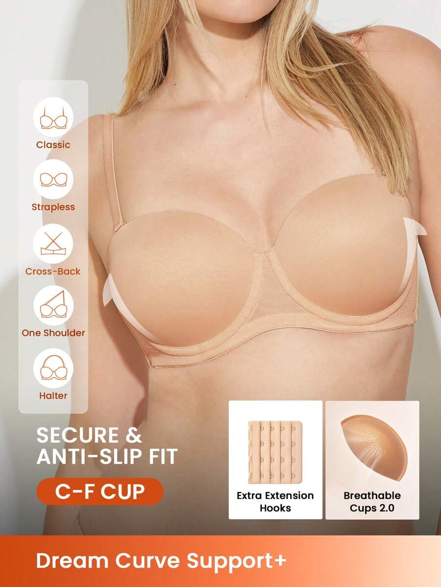 LUVLETTE Woman Lingerie Nude Breathable Strapless No-Show Seamless Push-Up Underwire T-Shirt Lingerie As Outerwear Basic Half Bra