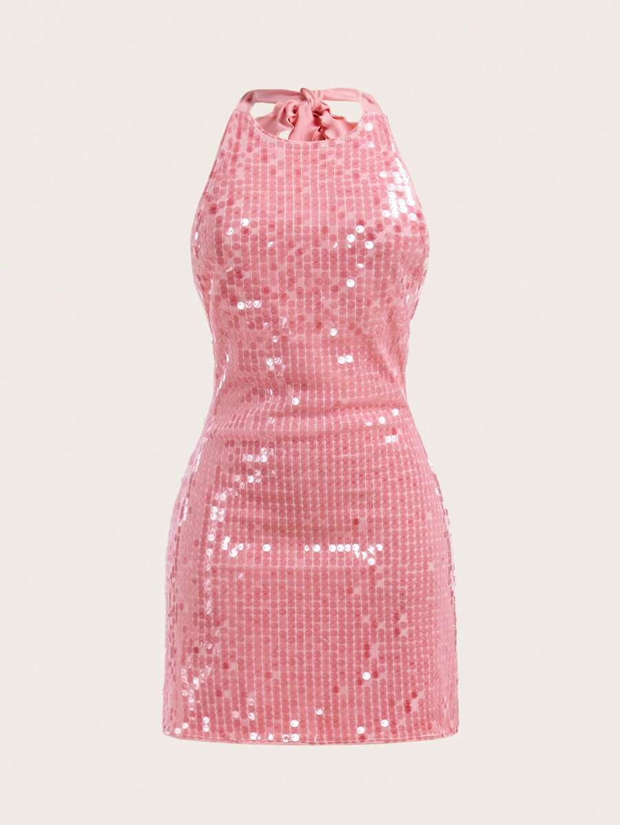 SHEIN EZwear Sexy Backless Rhinestone Decor Mini Slip Dress, Fashion For Women,Pastel Dresses For Women