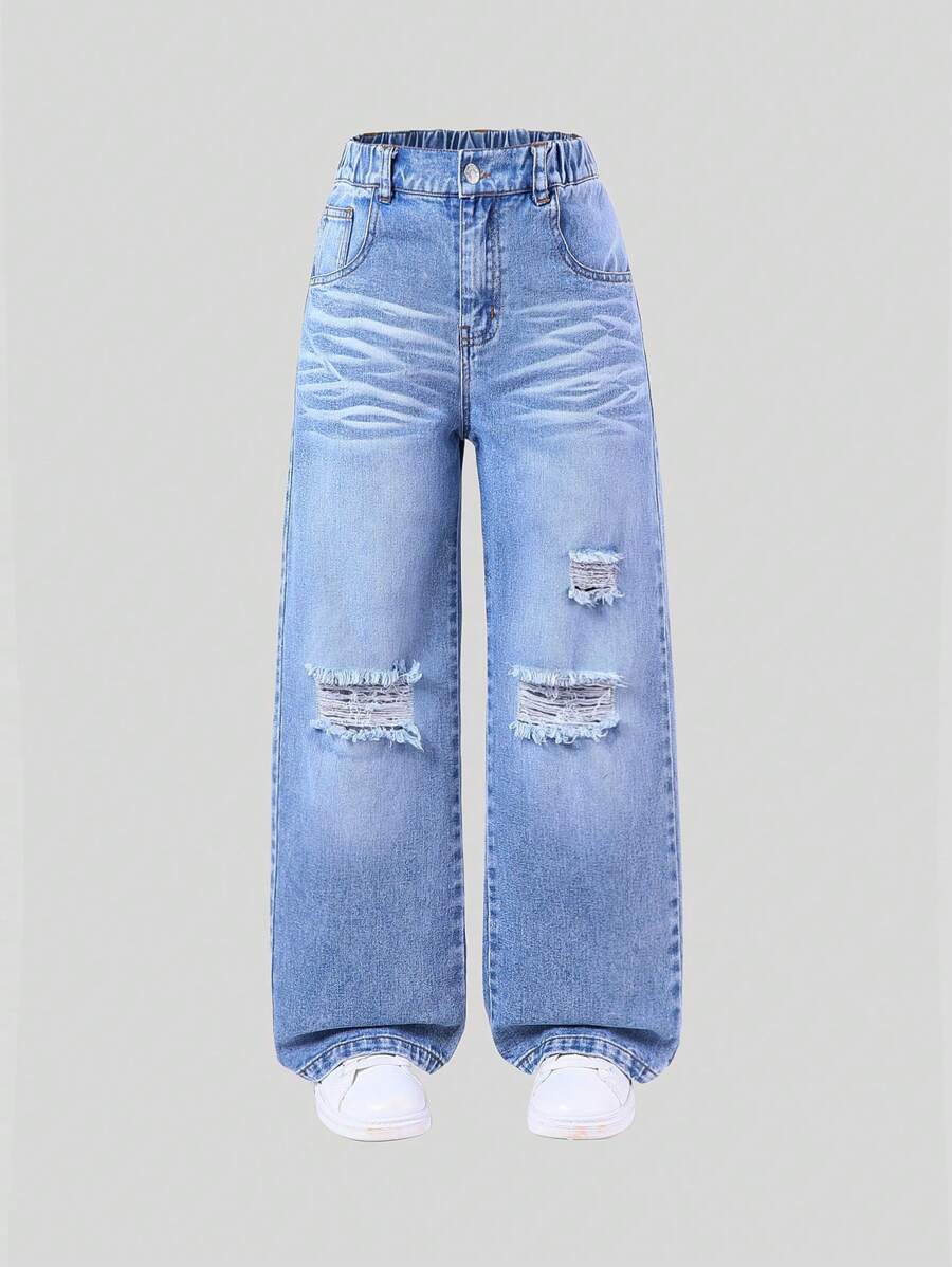 Meisjes gewassen gescheurde rechte jeans (zonder accessoires)