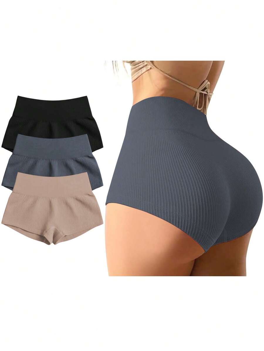 SHEIN Sport Studio 3 pezzi shorts sportivi super corti e sexy da donna, shorts da sudore a maglia senza cuciture, elastici e comodi, adatti per palestra e bici