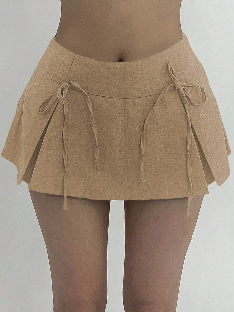 DAZY Women's Short Bow Pleated A-Line Skirt
