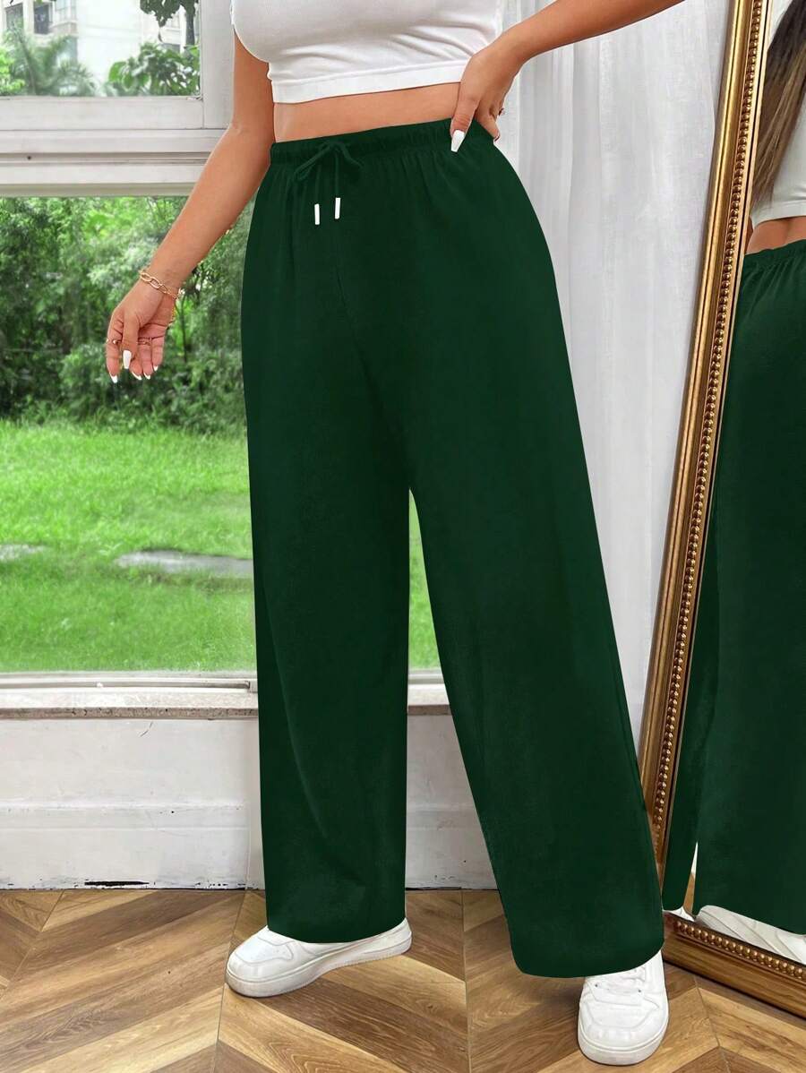 Flirla Pantaloni lunghi casual a tinta unita con vita regolabile con laccetto, taglie comode