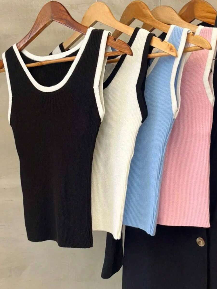 Plus Size Women Sleeveless Casual Knit Summer Tank Top