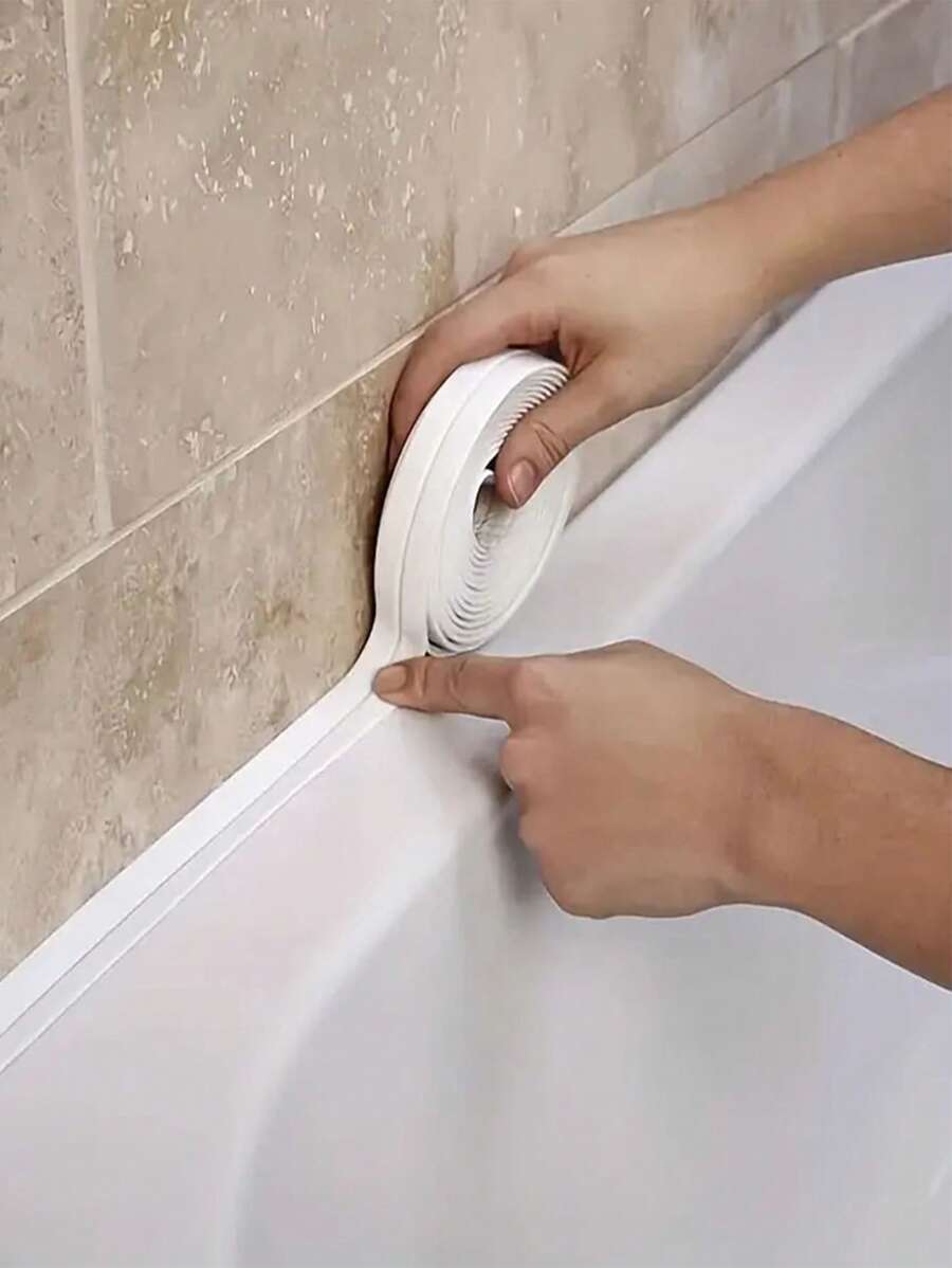 SHEIN 1pc PVC Sealing Strip For Bathroom Kitchen Accessories,Shower Bath Sealing Strip Tape Caulk Strip Self Adhesive Waterproof Wall Sticker Sink Edge Tape