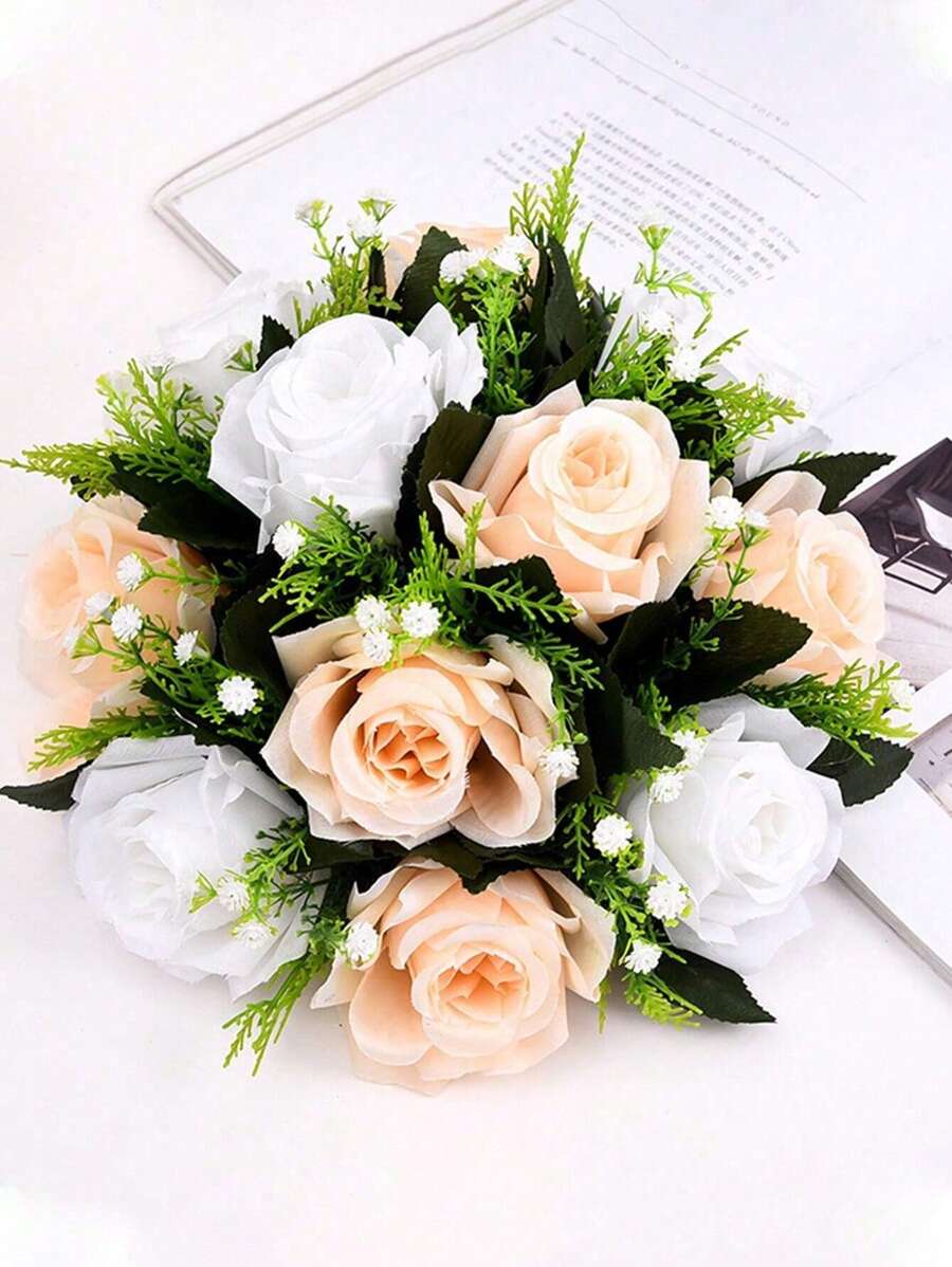 SHEIN 1 pieza, Bolas de flores artificiales centros de mesa de boda, arreglo de flores falsas de rosa e hortensia, centro de mesa artificial para decoración de boda, fiesta y hogar