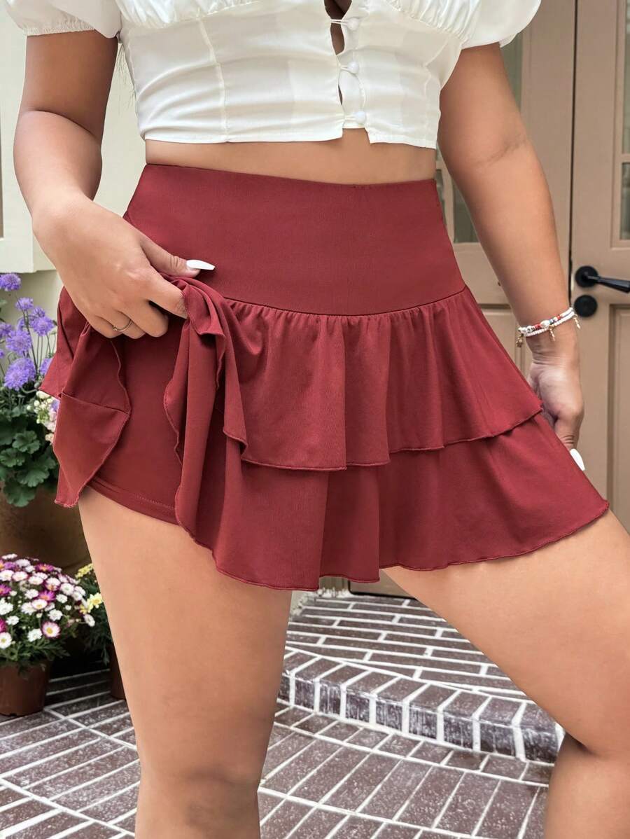 SHEIN EZwear Falda plisada de talla grande de unicolor, estilo A-line simple, para uso casual diario