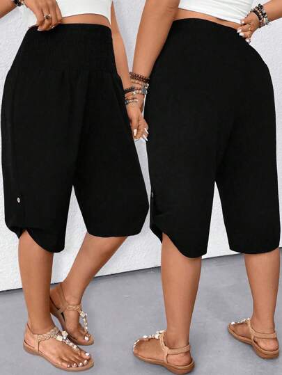 SHEIN LUNE Women's Casual Drawstring Waist Bermuda Shorts, Slimming & Versatile