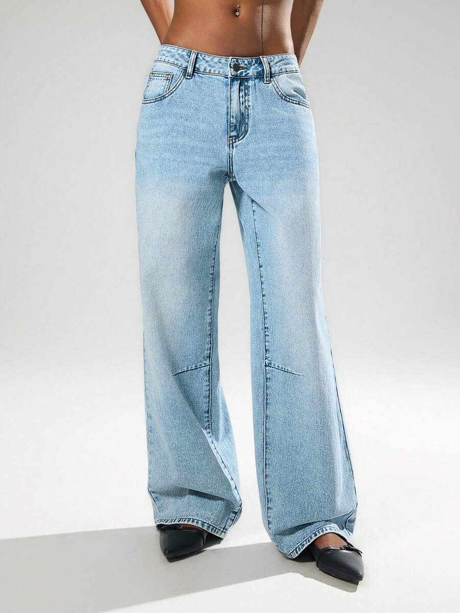 Easelle Women's Casual Washed Low Waist Straight Leg Jeans