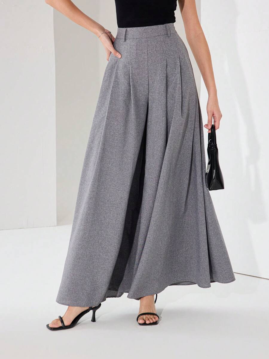 Heiryn Women's Elegant Gray Commuter Banquet Pleated Skirt Pants, Spring, Valentine's Day