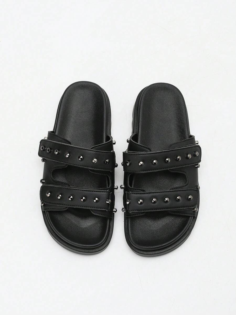 Solecia Women's Rivet Decor Fashion Platform Slide Sandals