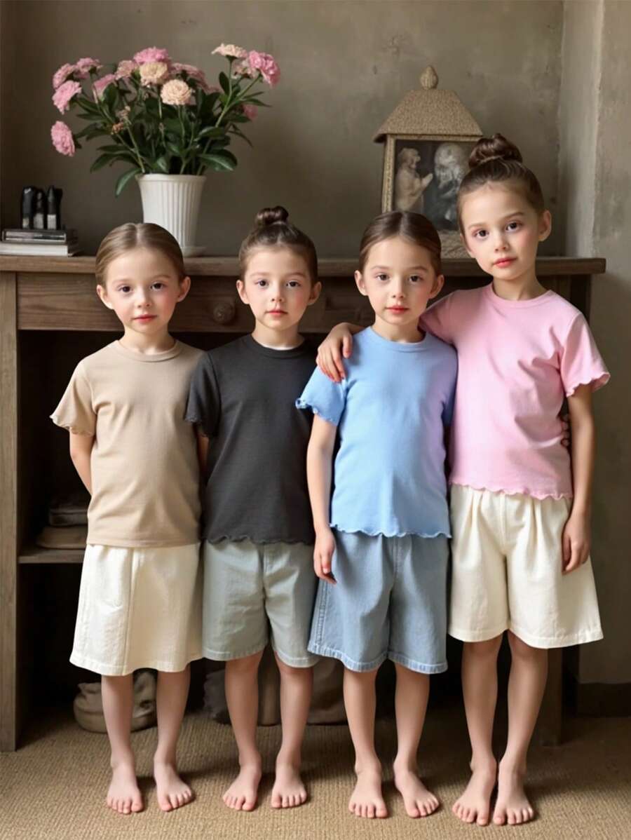 SHEIN Young Girl Casual Simple Solid Short Sleeve T-Shirt, Cute Top