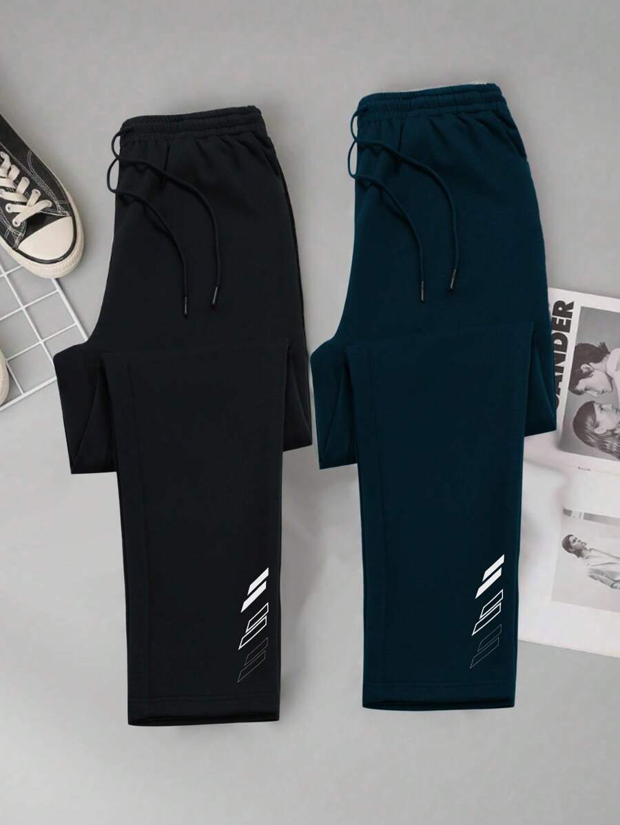 Manfinity Sport Corelite Pantalones de hombre con estampado geométrico y cordón en la cintura para entrenamiento y actividad diaria
