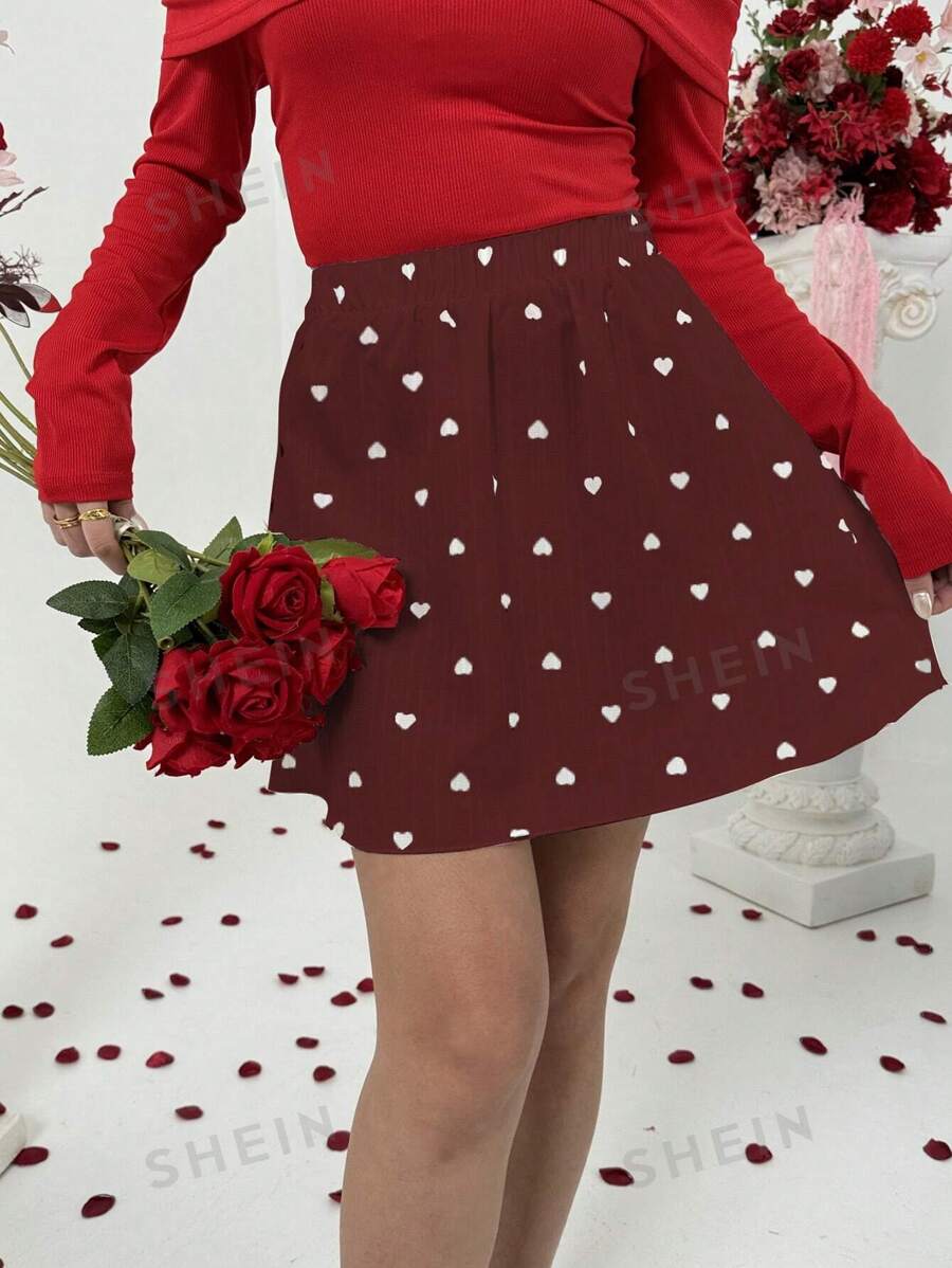 Chiquease Falda con diseño de corazones a rayas y cintura elástica para mujer