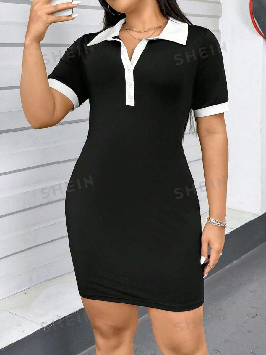 SHEIN Essnce Vestido casual de mujer talla grande, vestido de verano con cuello de polo, tenida de verano para mujer estilo Y2K, vestidos de verano y ropa Y2K para festivales