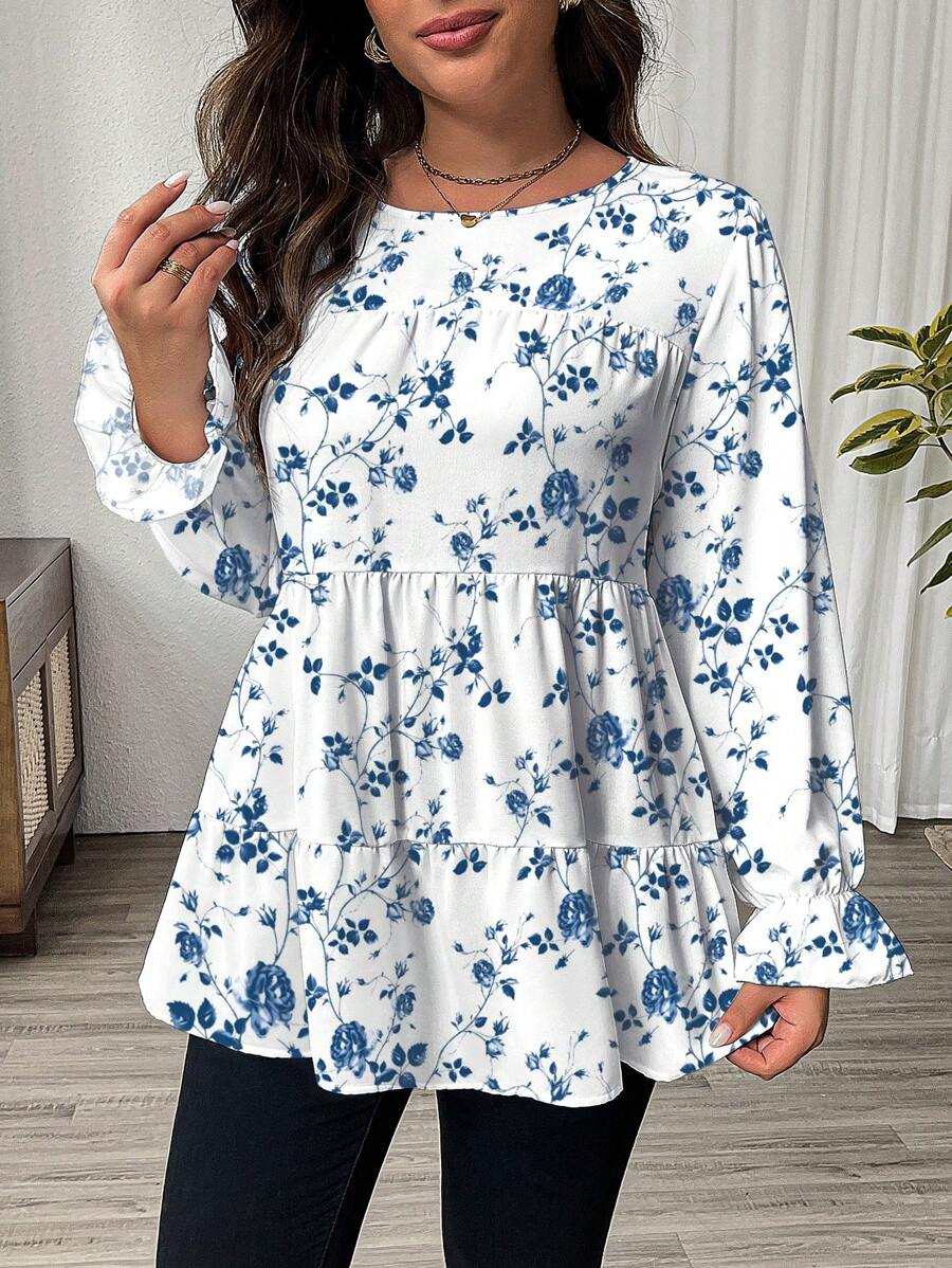 SHEIN LUNE Plus Size Women Regular Printed Long Sleeve Top