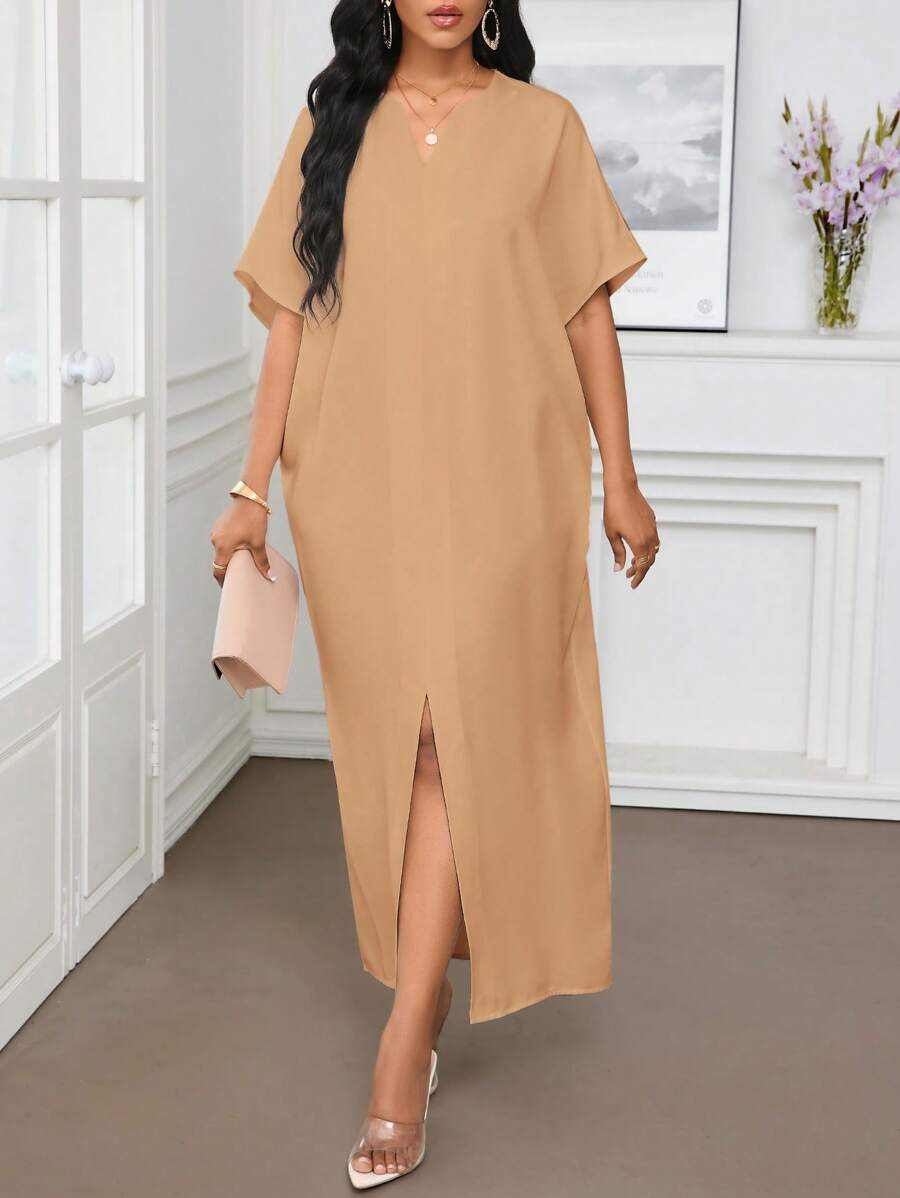 SHEIN Lady Spring And Summer Casual Elegant Work Small Size Short Sleeves Kaftan Dress Abayas Tunic Dress Women Dresses