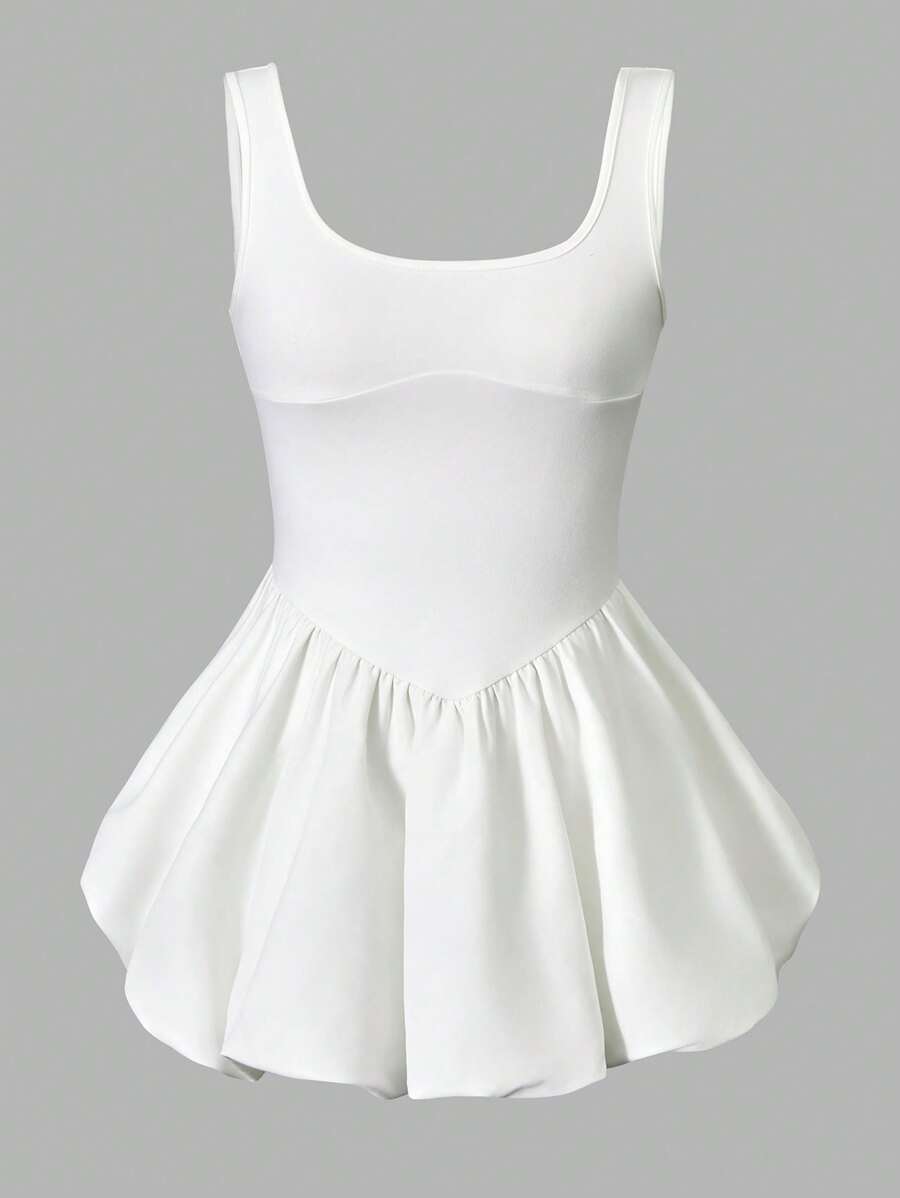 SHEIN Fitted & Stretch White Sleeveless Ruffle Hem Dress For Tween Girls, Elegant Resort Style,Holiday,Summer,Travel