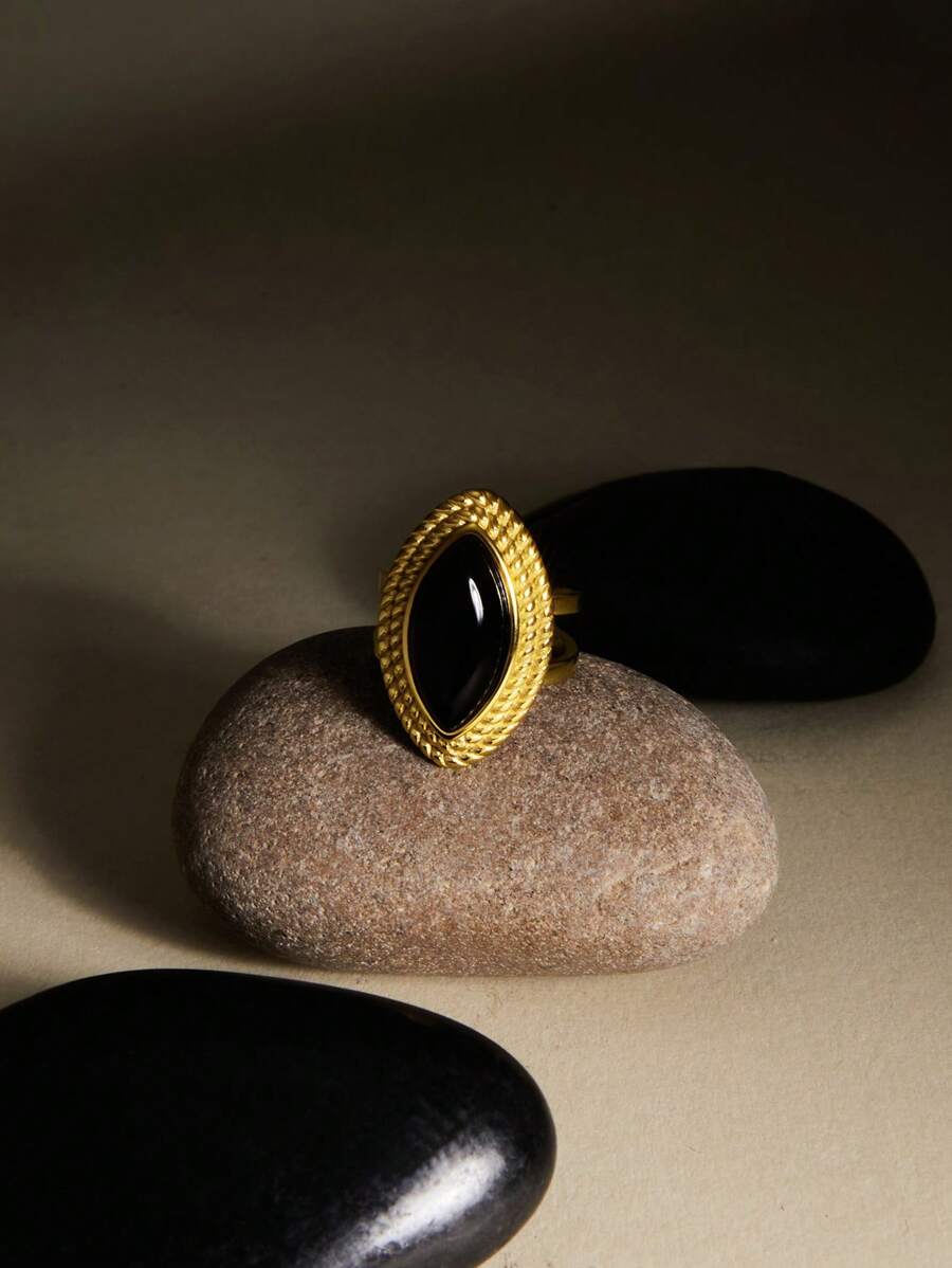 1 Pair Vintage Girls Statement Hypoallergenic Stainless Steel Gold Oval Agate Stone Earrings
