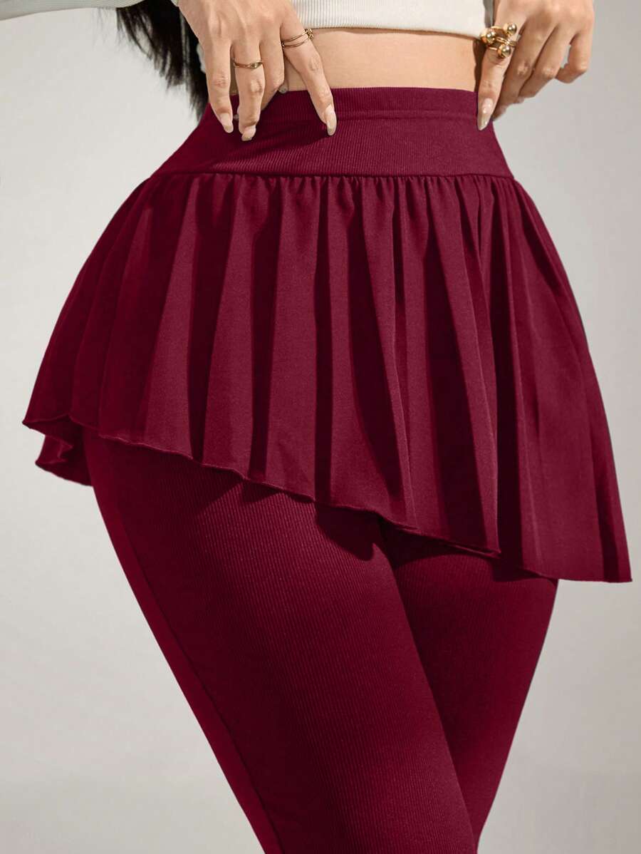 Modelyn Conjunto de falda con volantes de color liso y mallas para mujer para hacer ejercicio y fitness