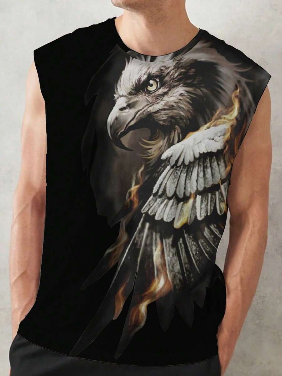 Manfinity LEGND Débardeur décontracté à col rond et sans manches avec impression d'aigle, grande taille pour hommes