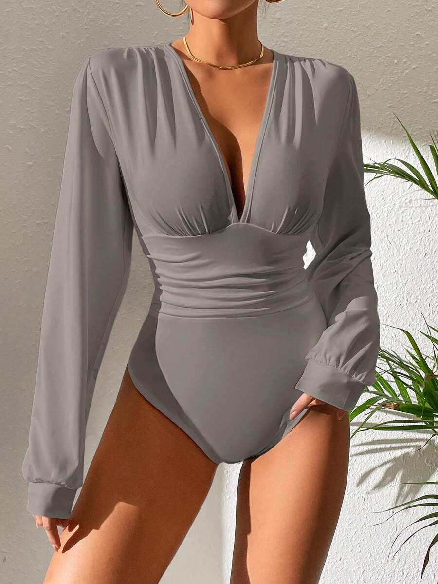 SHEIN Tall Long Sleeve Bodysuit, Minimalist And Fashionable, Suitable For Summer