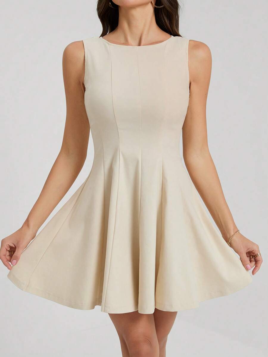 SHEIN Tall Women Casual Elegant Commuting Solid Color Waist Cinched Sleeveless Mini Dress, Graduation Dress