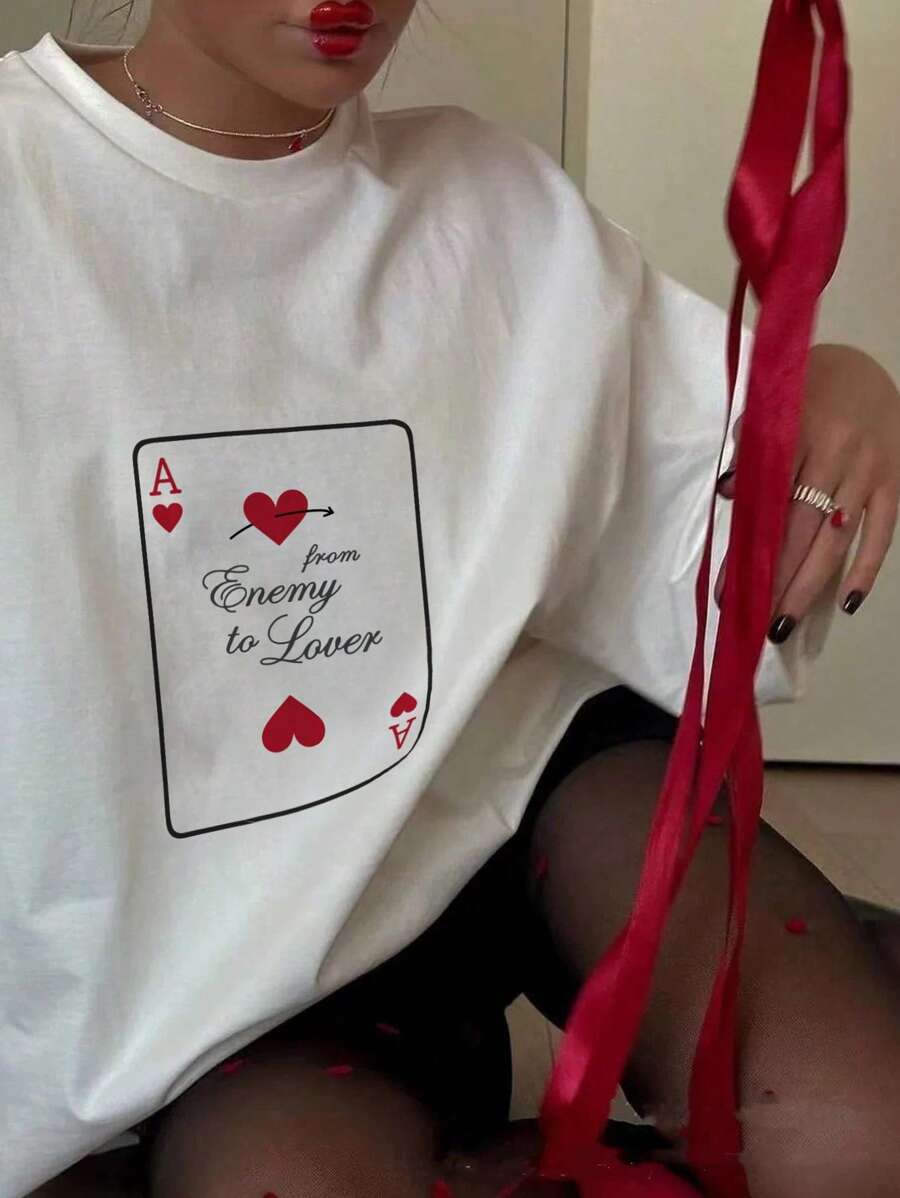 INAWLY Camiseta de mujer de manga corta, cuello redondo, estampado de letras, casual y holgada