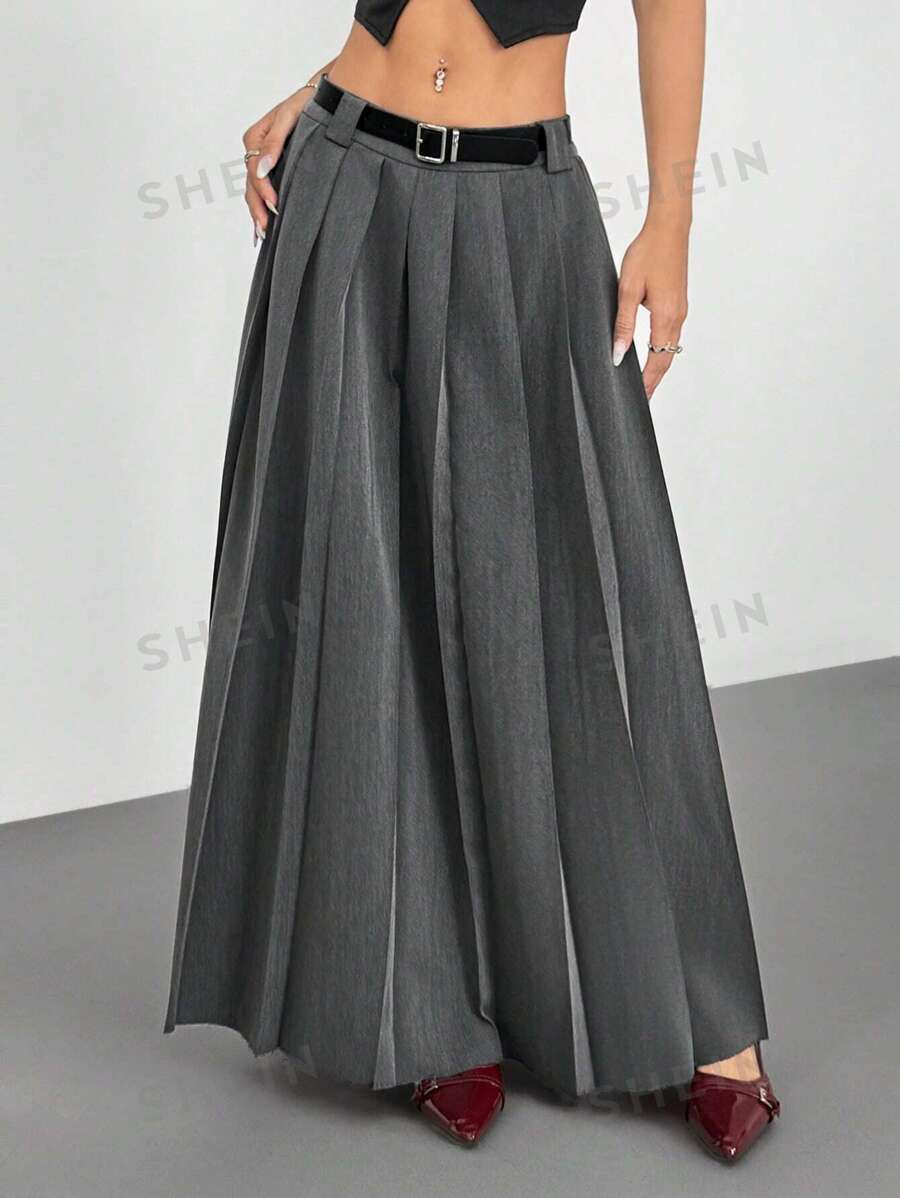 SHEIN EZwear Falda plisada de cintura baja gris de moda para ir al trabajo