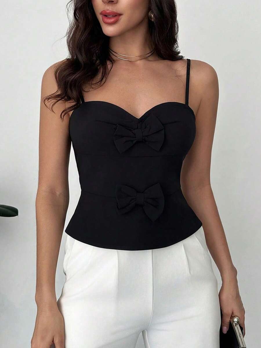 SHEIN Privé Women's Spring And Summer Elegant Romantic Fashion Commuter Sexy Fashion Office Black Tight Tops, Vacation Wear, Romantic Dating And Wedding Birthday Women's Clothes, Easter Women's Clothes, Banquet Women's Clothes, Music Festivals