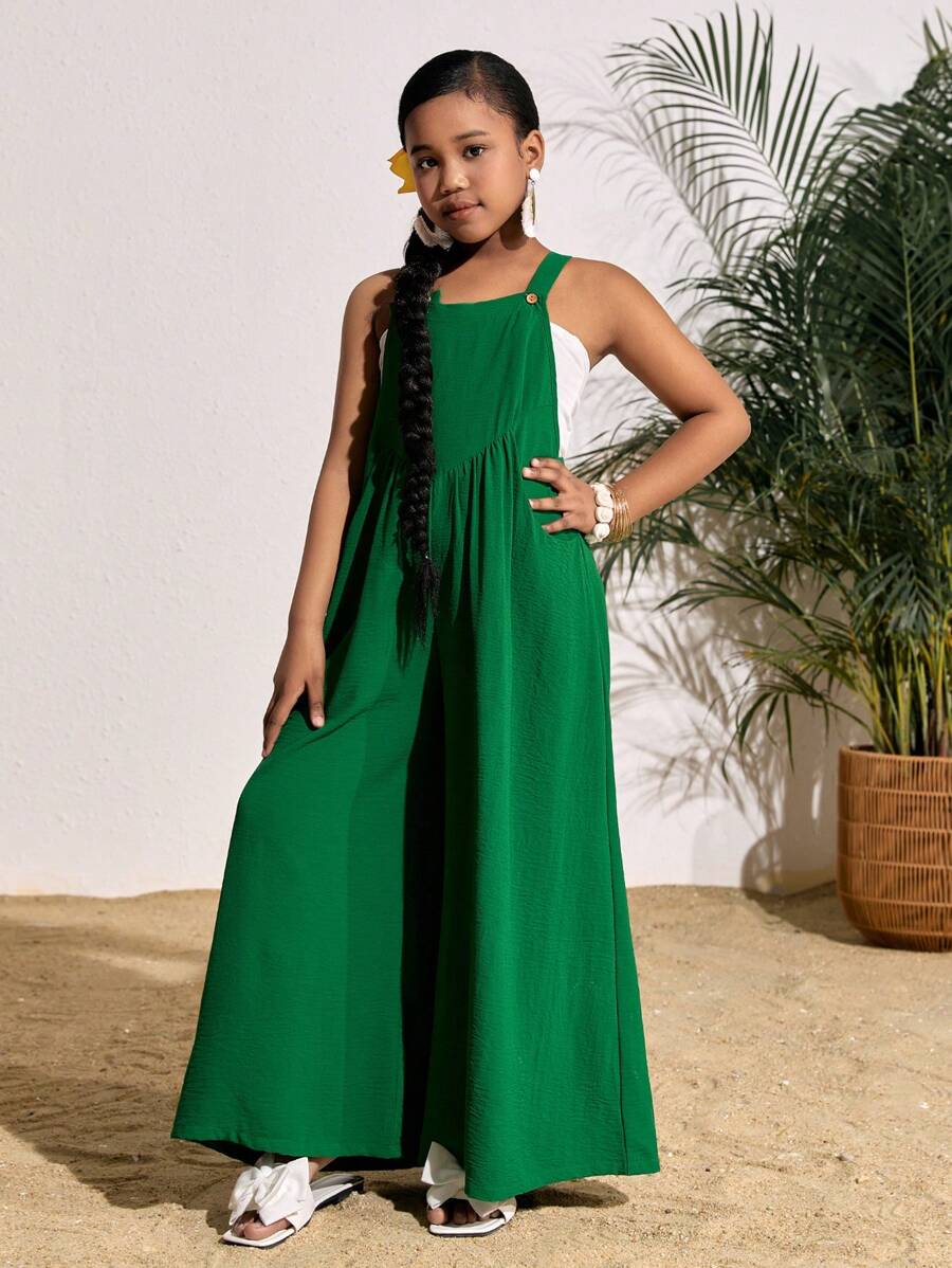 SHEIN Groene vakantie casual camisole jumpsuit voor meisjes