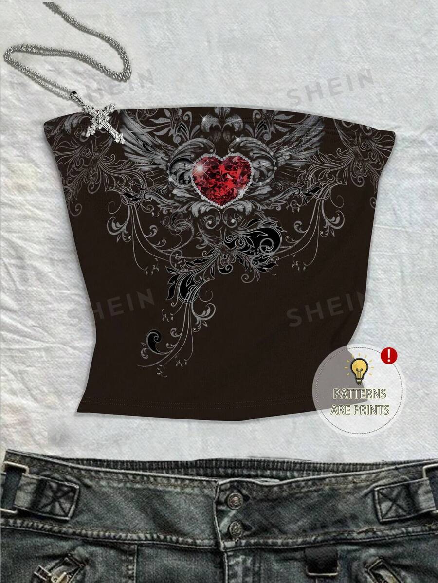 INAWLY Top tubo vintage sexy con estampado gótico para mujeres