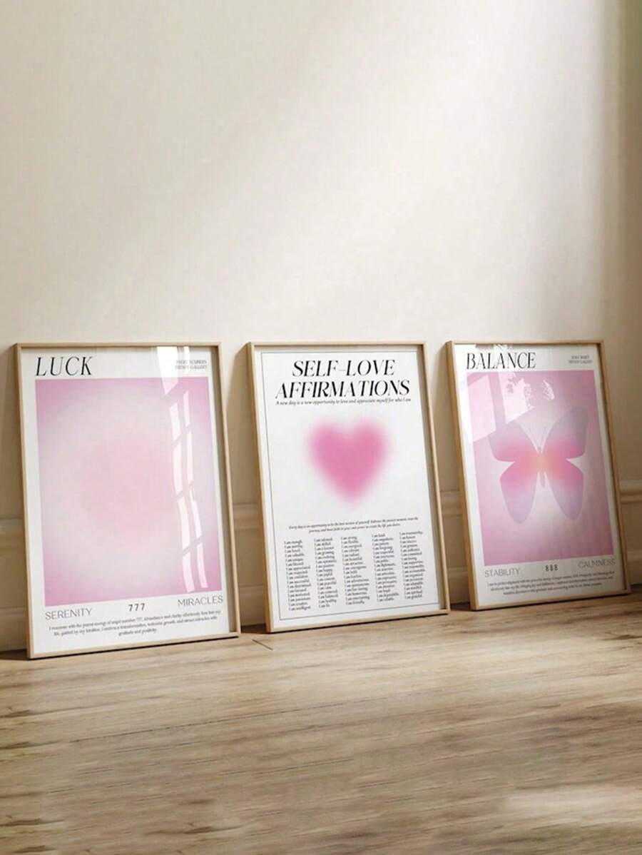 SHEIN 3pcs Pink Violet Aura Poster ,Aura Graident Spiritual Wall Art ,Artwork Wall Painting For Bedroom Office Living Room Home Wall Decor ,NO Frame,Room Decor , Ramadan Decor, Home Decor, Bathroom Decor