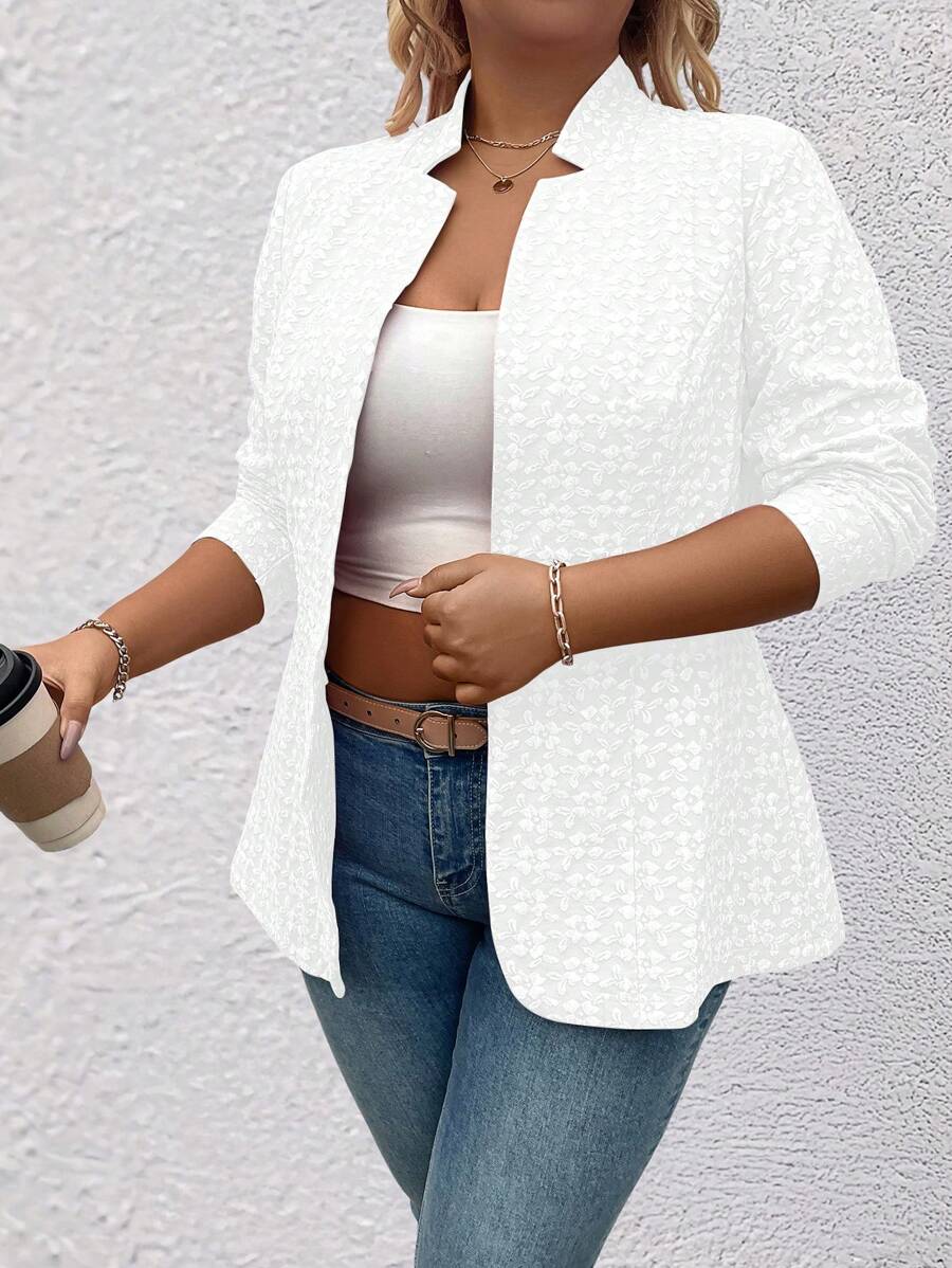 SHEIN LUNE Plus Size Żakardowa Średniej Długości Dopasowana Marynarka