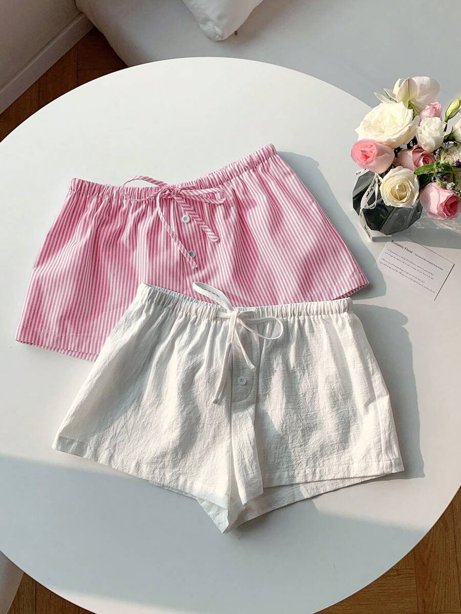 Comfortcana 2 piezas Nuevos shorts de mujer a rayas de lino