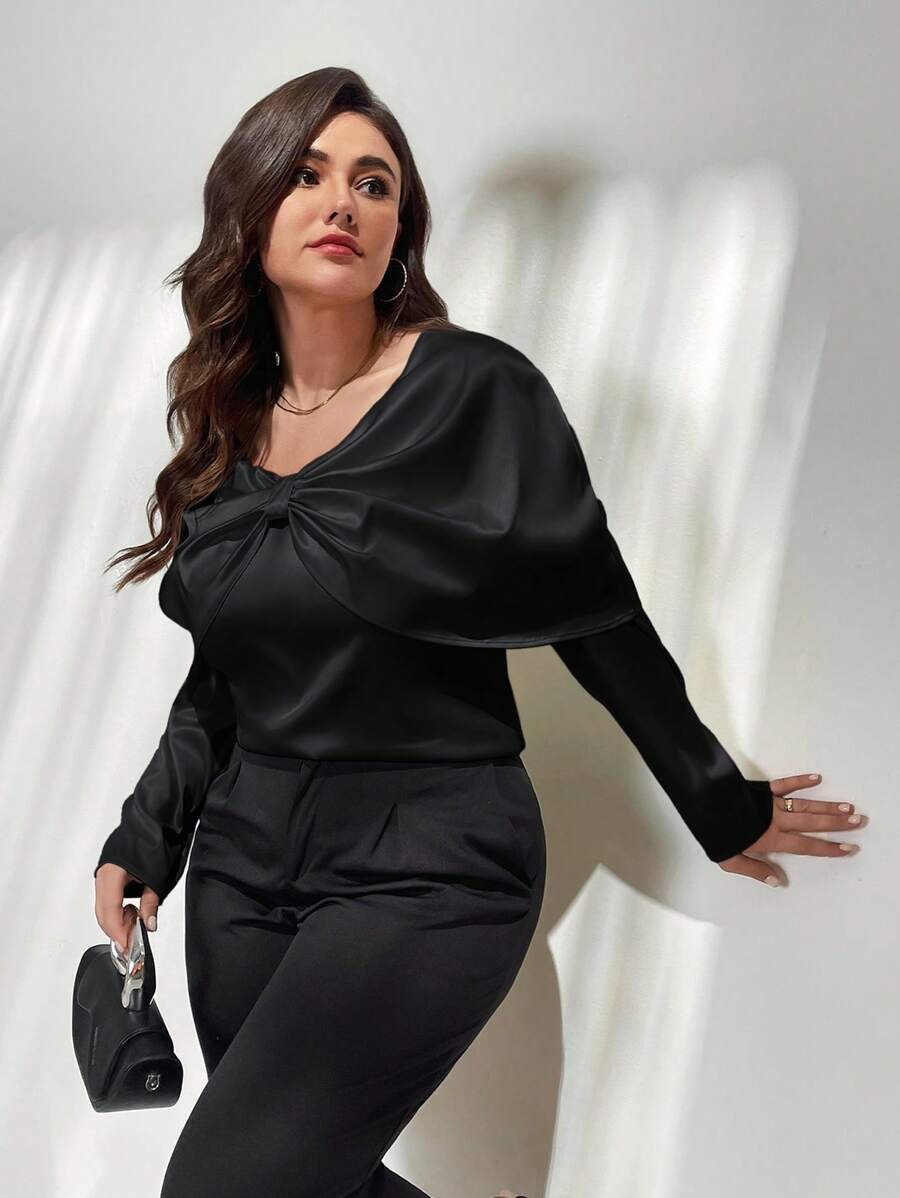 Firerie Plus Size Women Elegant Bow Design Casual Office Long Sleeve Blouse, Autumn/Winter