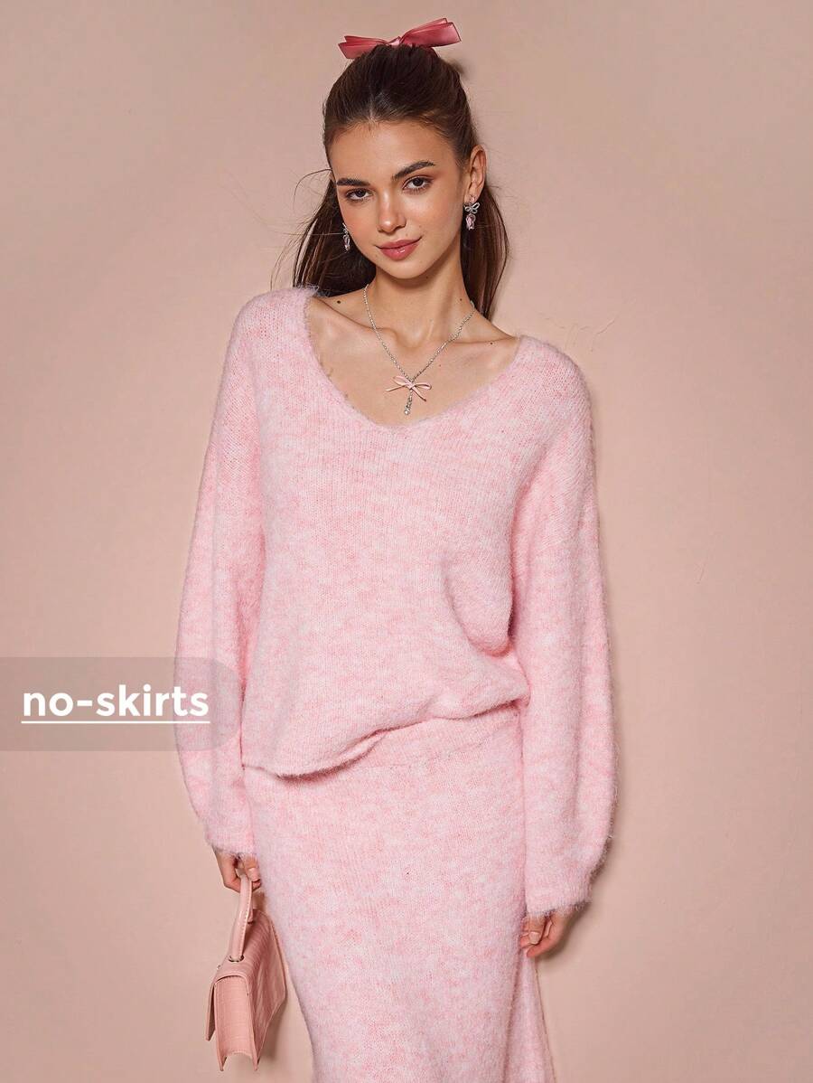 Enchnt Suéter casual de mujer con cuello en V de manga larga, color rosa