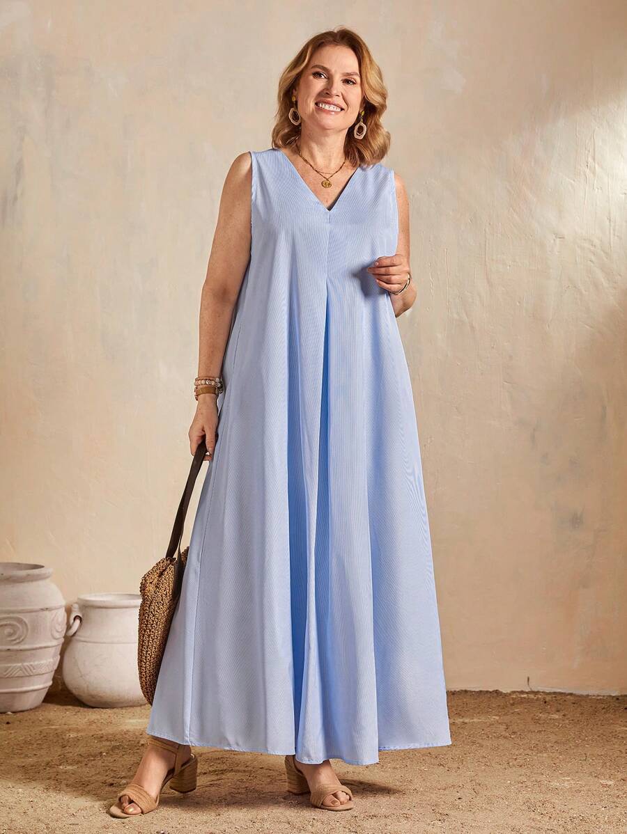 EMERY ROSE Sleeveless V-Neck Striped Dress For Women