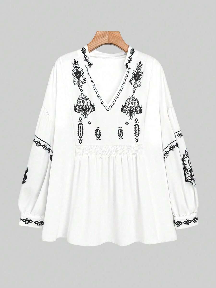 SHEIN LUNE Plus Size Casual Los Geweven Wintershirt Voor Vrouwen