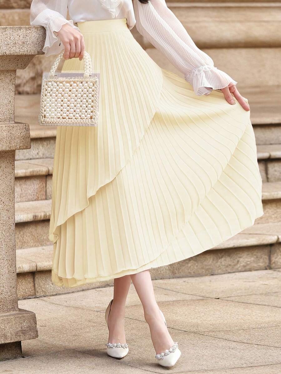 DAZY Plain Color Ruffled Hem Skirt For Office Wear