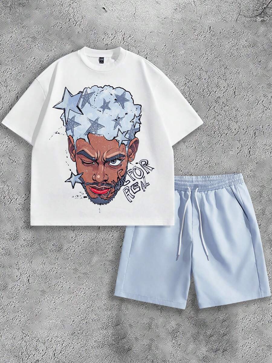 Manfinity VCAY Men's Digital Pattern Loose Knit Short Sleeve T-Shirt Set