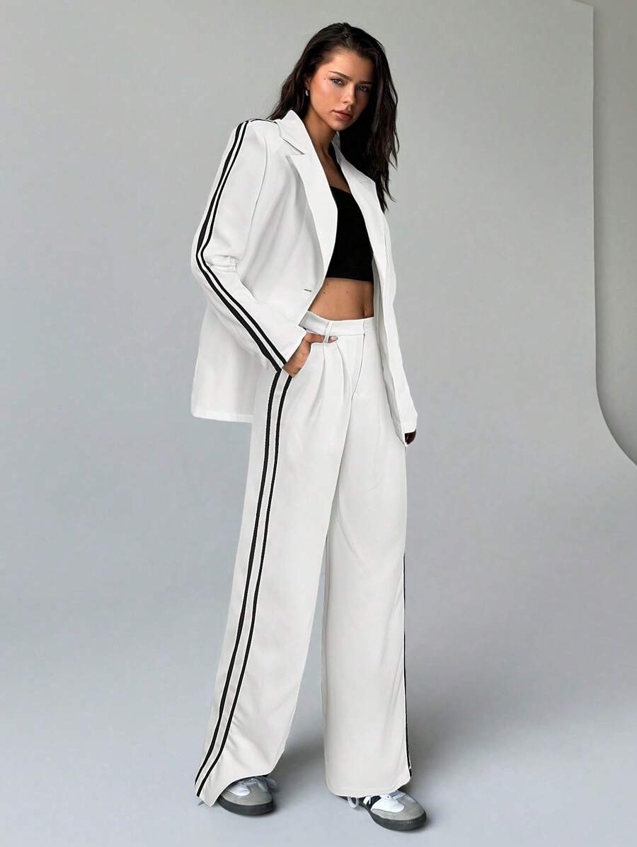 Aloruh Striped Lapel Single Breasted Suit Jacket, Suitable For Casual Wear In Spring And Autumn