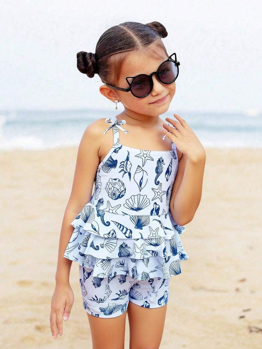SHEIN Young Girl's Minimalist Casual Tank Top & Shorts Two Pieces Swimwear, Everyday Wear