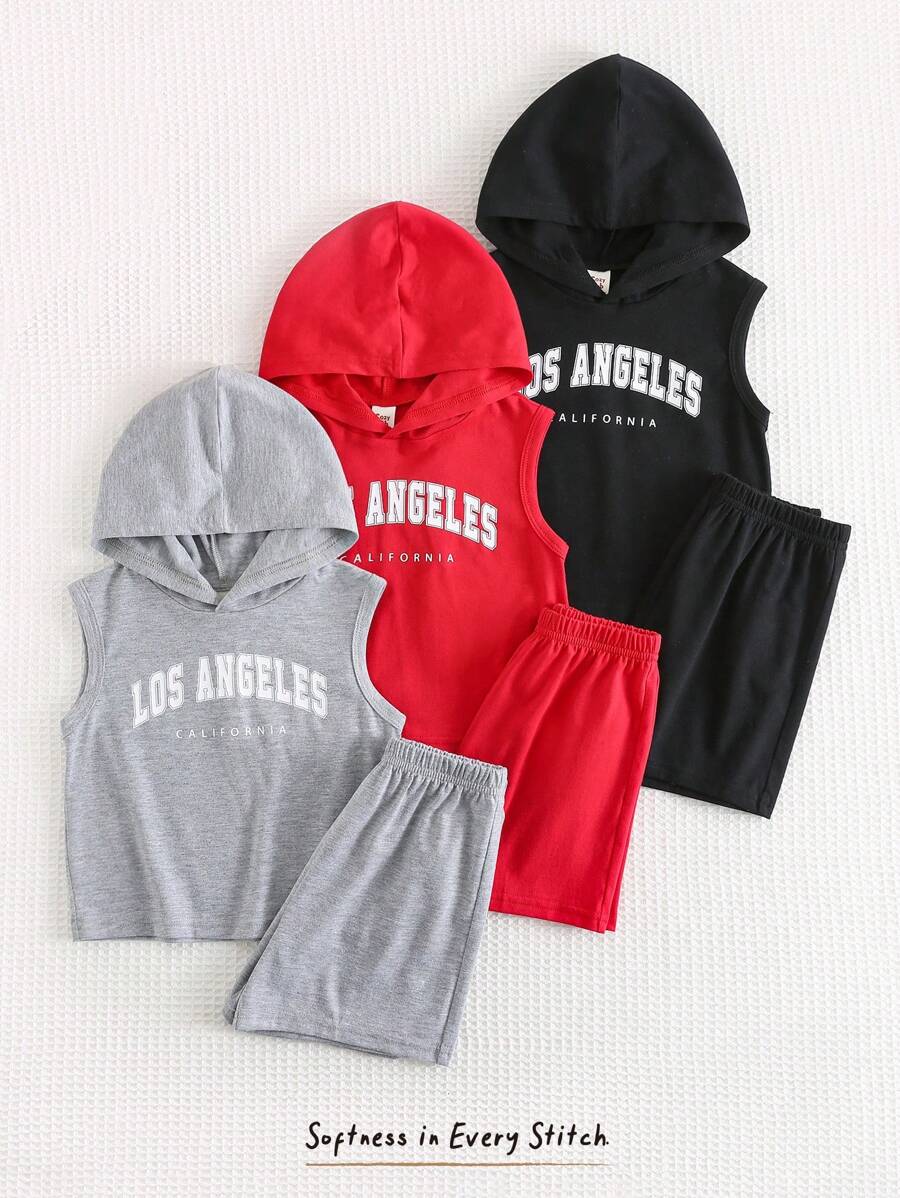 Cozy Pixies 6pcs Set Baby Boy Letter Print Soft Knit Sleeveless Crew Neck Pullover Top And Elastic Waist Shorts
