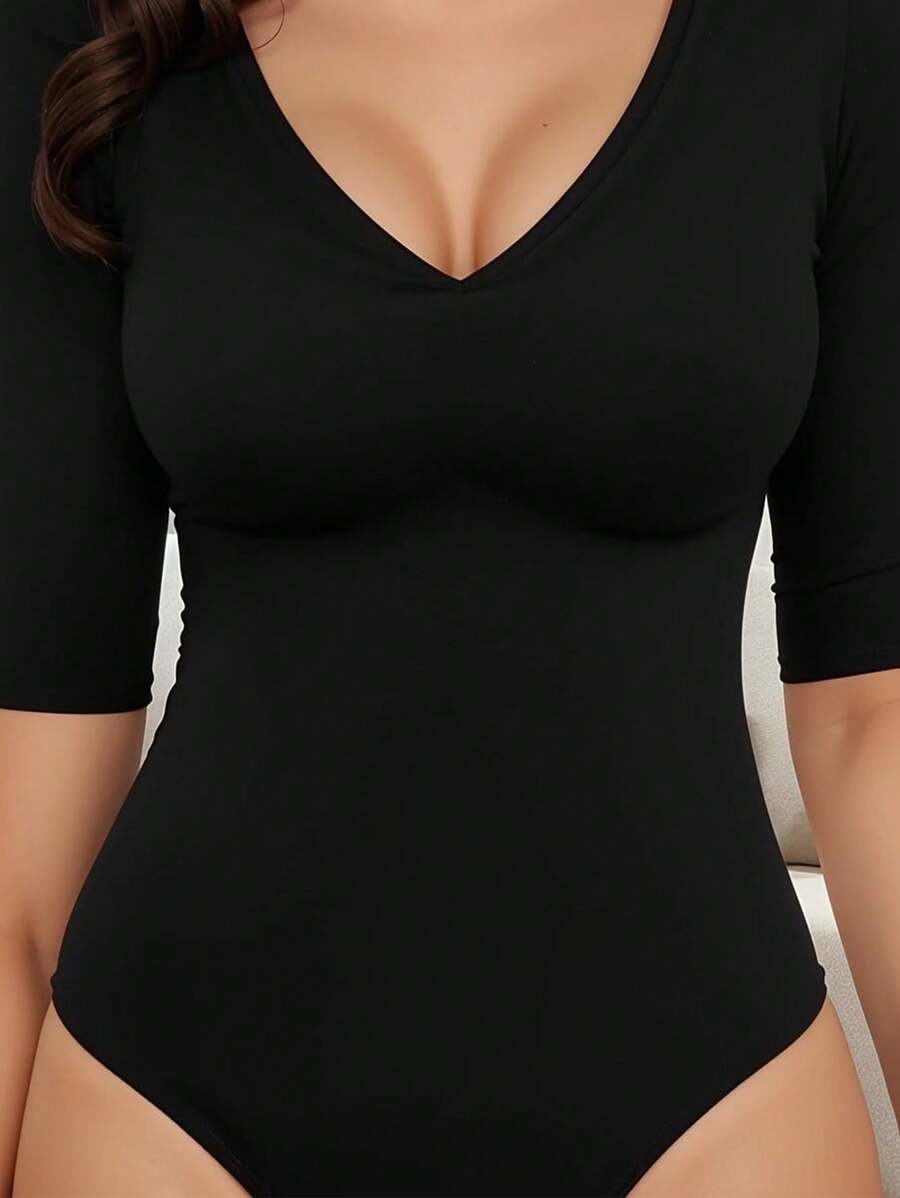 SHEIN Unity Body in tinta unita da donna con scollo a V e senza maniche, casual