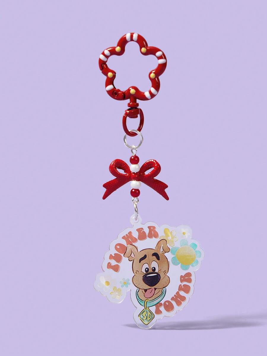 SCOOBY-DOO X SHEIN Modischer niedlicher Schlüsselanhänger aus Acryl mit Schleifendekor und Hundmuster
